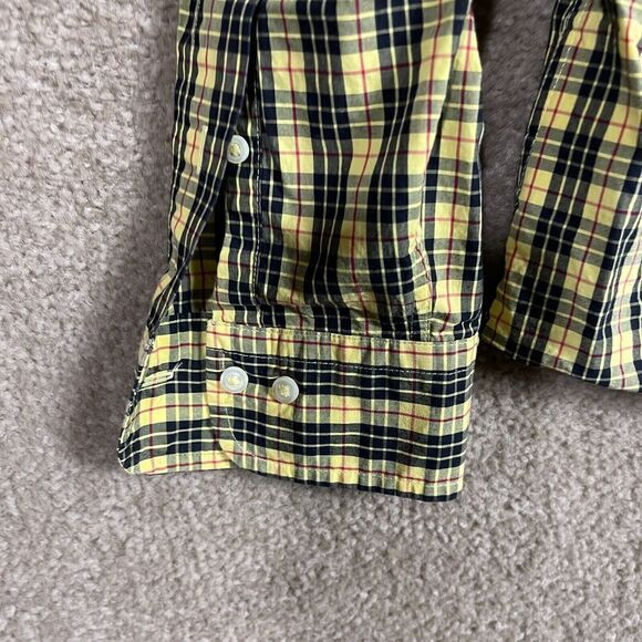 Brooks Brothers Shirt Mens Medium M Yellow/Navy Plaid Button‎ Down Cotton Casual - Picture 8 of 9